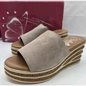 Valerias Wedge Slip On Sandals Taupe Suede US 7.5 EU 38 Made In Spain Textured